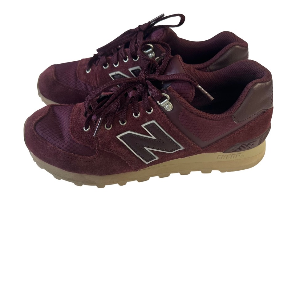 New Balance 574 Burgundy Suede Ripstop Sneakers ML574PGC Mens 8 Womens 9.5